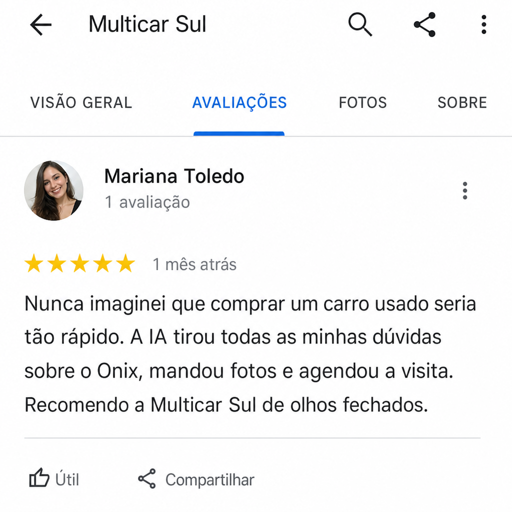 Avaliação 5 estrelas no Google de Mariana Toledo para Imobiliária Sul