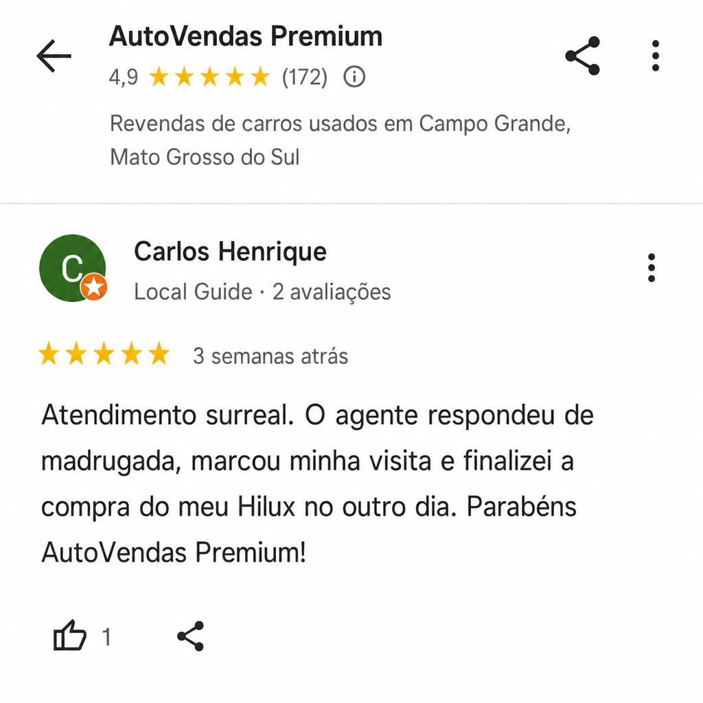 Avaliação 5 estrelas no Google de Carlos Henrique para Imobiliária Vista Premium