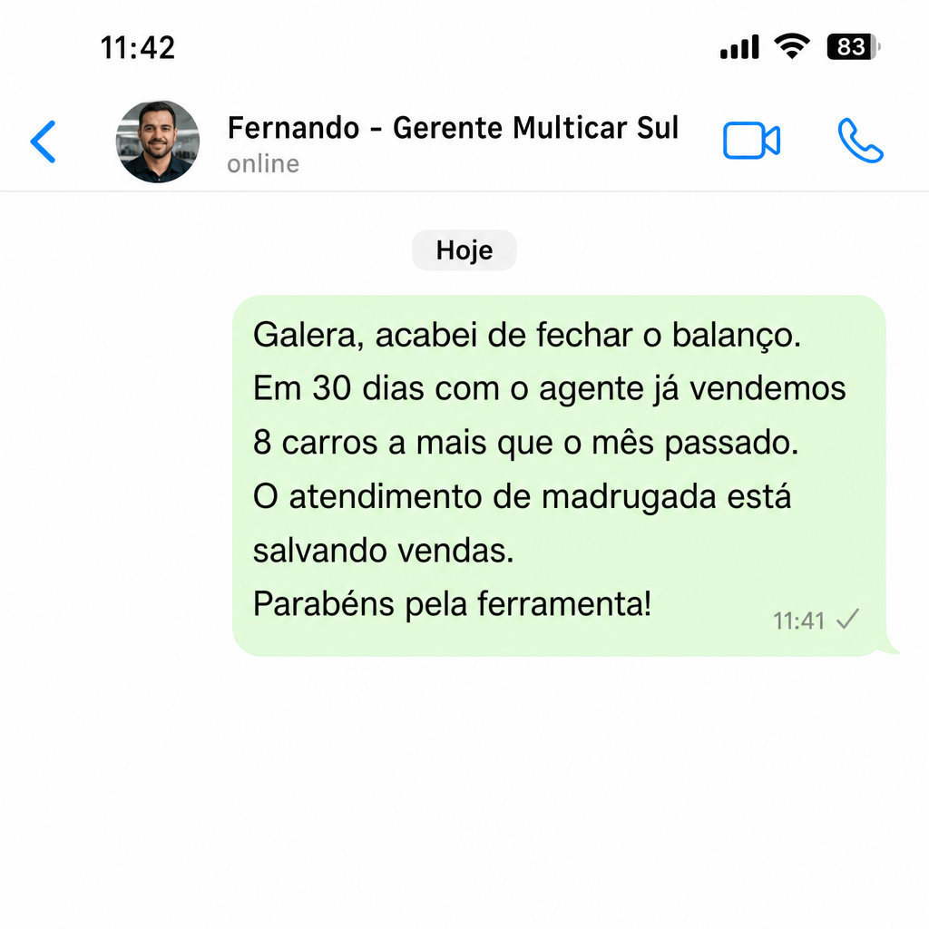 Mensagem de Fernando, gerente da Imobiliária Sul, comemorando resultado de vendas