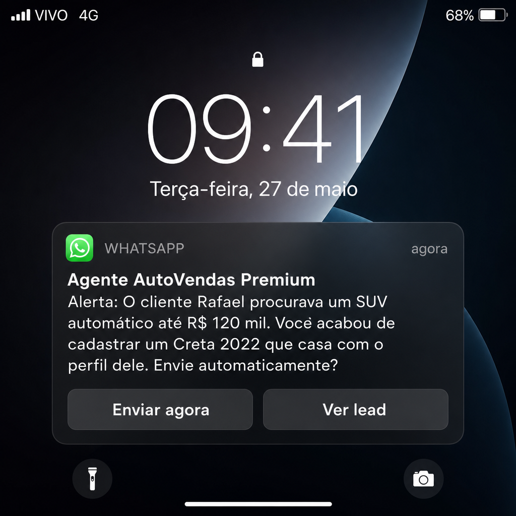 Notificação de alerta proativo no celular do corretor